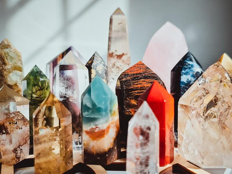 monolith shaped crystals of various colors