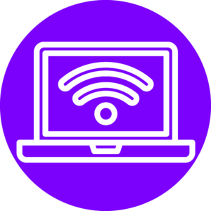 Laptop symbol for distance healing sessions in dark purple.
