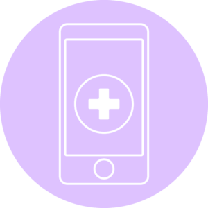 Smartphone symbol with medical cross on screen for distance Reiki sessions in light purple.